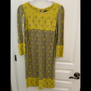 Fun Chartreuse and gray geometric patterned Taylor dress, size 10